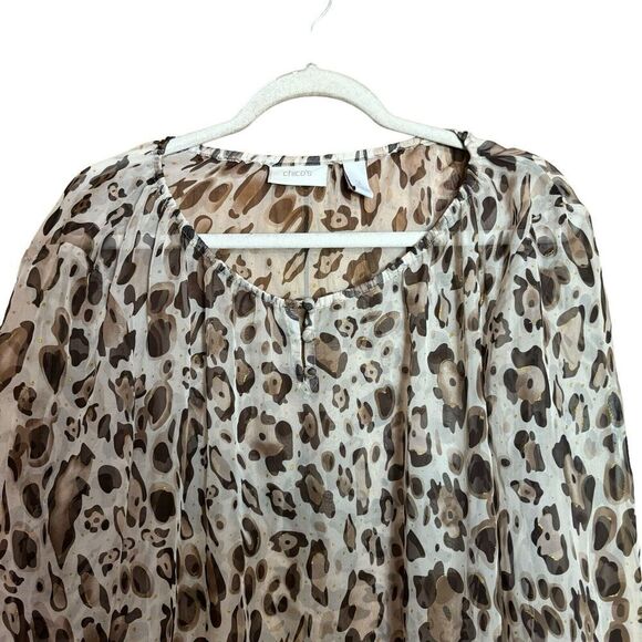 Chicos Top Womens XL Multicolor Animal Print Sheer Blouse Ladies - Picture 2 of 6